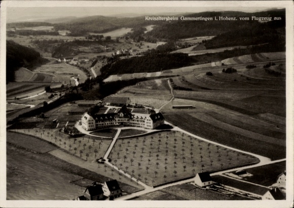 Postcard Gammertingen in Württemberg, aerial photograph, district nursing home