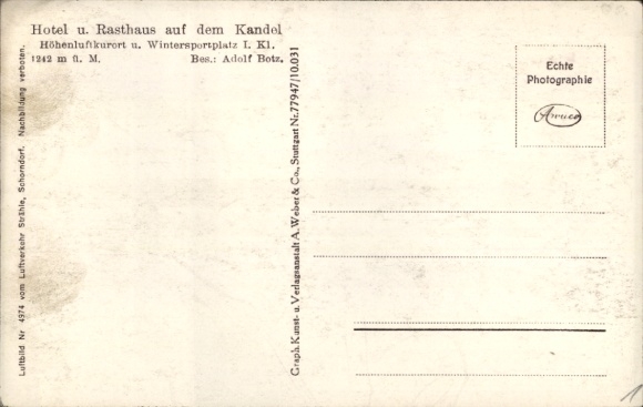 Postcard Waldkich in the Black Forest, Kandel, aerial photograph