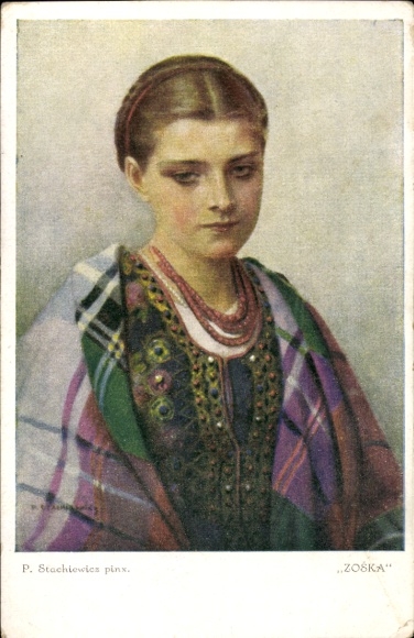 Artist Postcard Stachiewicz, Piotr, Woman in Polish Costume, Zoska