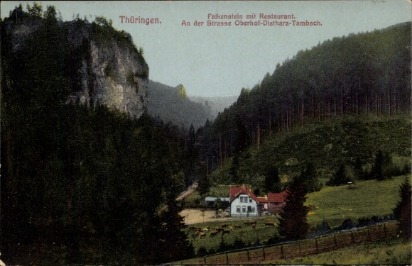 Postcard Tambach Dietharz Thuringian Forest, Fels Falkenstein, Restaurant