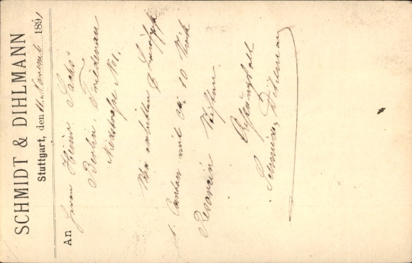 KP pocztowa Forerunner Stuttgart w Badenii-Wirtembergii, Schmidt & Dihlmann 1891