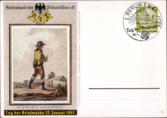 Ganzsachen Ak Wiener Klapperpost, Tag der Briefmarke, 12. Januar 1941, KDF