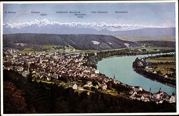 Postcard Waldshut Tiengen on the High Rhine Baden Wuerttemberg, Säntis, Bahnhof Hotel Waldshut
