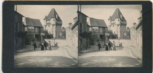 Stereo photo Nevers Nièvre, partial view, tower, 1905