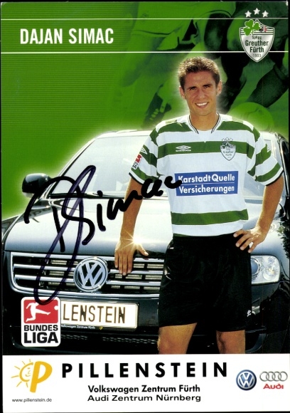 Autograph card footballer Dajan Simac, SpVgg Greuther Fürth, autograph