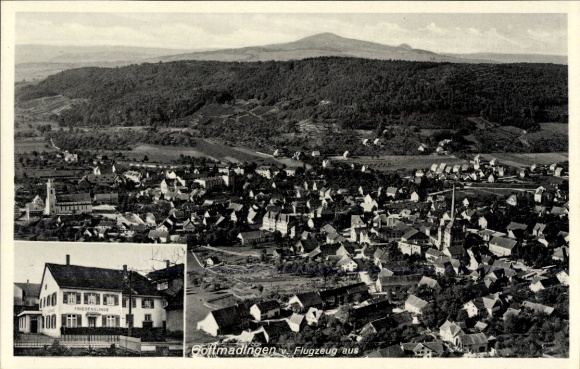Ak Gottmadingen im Hegau, Luftaufnahme von  Gasthaus z. Friedenslinde, viele Häuser