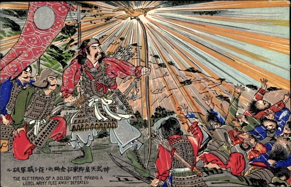 Artist Postcard Japan, battle scene, fleeing enemies