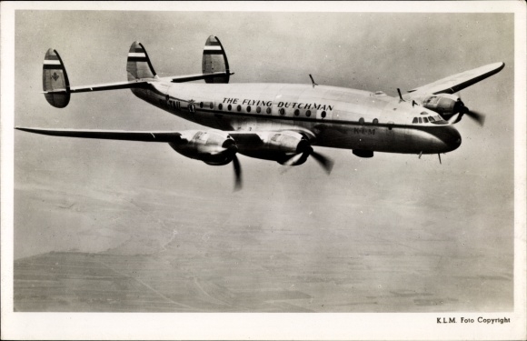 Postcard Dutch Passenger Plane, The Flying Dutchman, KLM, Lockheed Constellation