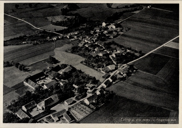 Postcard Exing an der Vils Eichendorf in Lower Bavaria, aerial photograph of rural surroundings, houses, fields