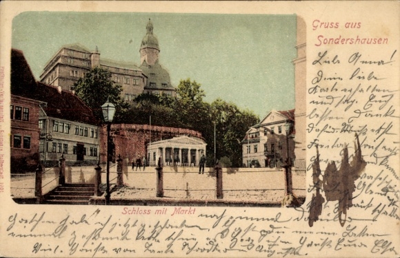 Postcard Sondershausen in the Kyffhäuserkreis Thuringia, castle with market