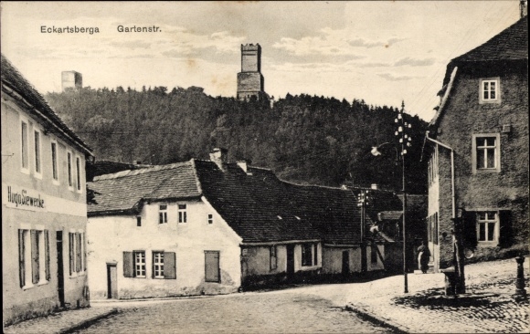 Ak Eckartsberga Burgenlandkreis, Gartenstraße, Geschäftshaus Hugo Siewecke, Turm
