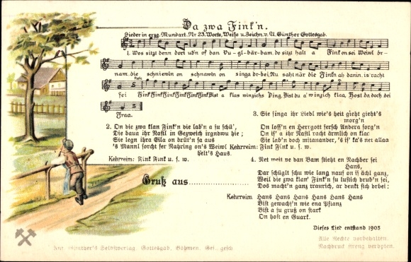 Song Postcard Günther, Anton, Erzgebirge dialect 23, Da zwa Fink'n