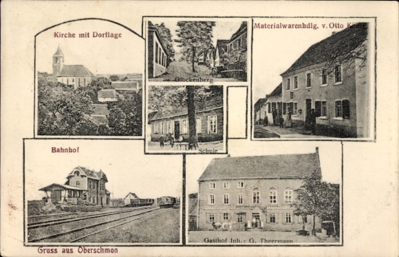 Ak Schmon Querfurt im Saalekreis, Kirche, Bahnhof, Gasthof, Schule