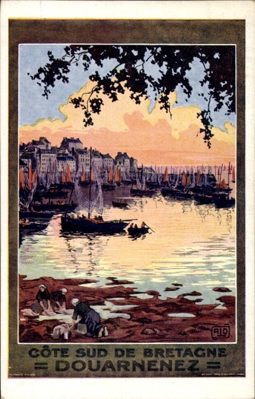 Artist PC Douarnenez Finistère, Brittany, washerwomen at the harbor