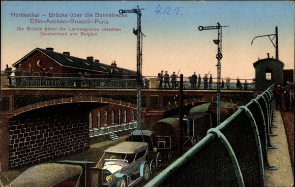 Postcard Herbesthal Lontzen Wallonia Liège, bridge over the Cologne-Aachen-Brussels-Paris railway line