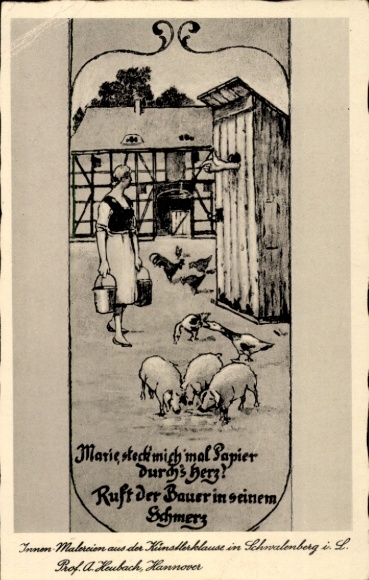Postcard Schwalenberg in Lippe, paintings of the artist's lodge, farm