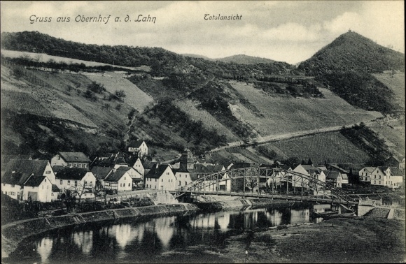 KP Obernhof w dzielnicy Rhein Lahn, widok całości terenu, most
