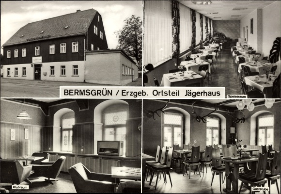 Postcard Jägerhaus Bermsgrün Schwarzenberg in the Ore Mountains, holiday home VEB Margarinewerk, club room