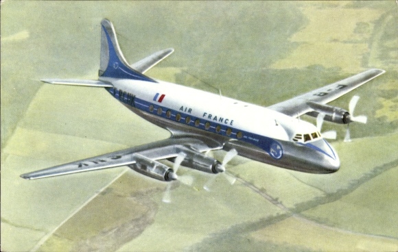 Postcard French passenger aircraft, Air France, Vickers Viscount