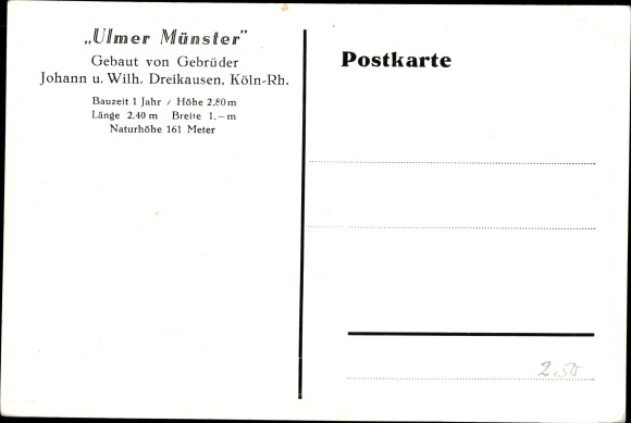 Ansichtkaart Ulmer Münster, model gebouwd door Johann en Wilhelm Dreikausen uit Keulen