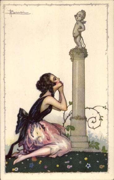 Artist Postcard Busi, Adolfo, young woman asks Cupid, 535 - 5