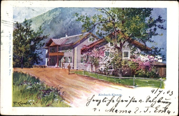 Artist Postcard Kopallik, Almbach Klamm Lenggries, in place