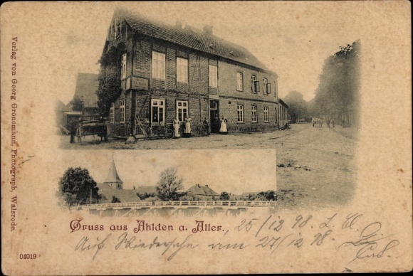 Postcard Ahlden an der Aller, partial view, commercial building