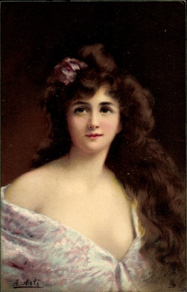 Artist Postcard Asti, Angelo, portrait of a Woman, Decollete, Series 1292