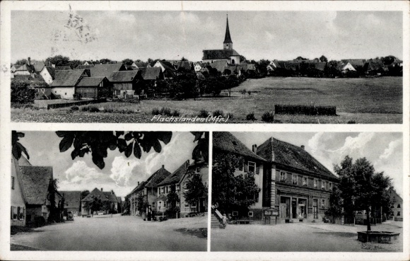 Postcard Flachslanden in Middle Franconia, panorama, partial views
