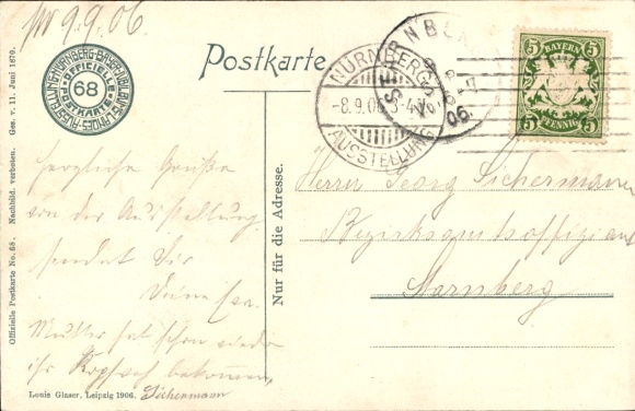 Postcard Nuremberg in Middle Franconia, Bavarian Jubilee State Exhibition 1906