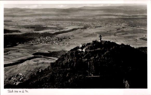 Postcard Owen unter Teck Württemberg, Teck Castle, aerial photograph