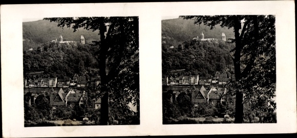 Stereo spatial image photo Schöne Heimat No. 9, Altena in Sauerland Westphalia, total view, castle