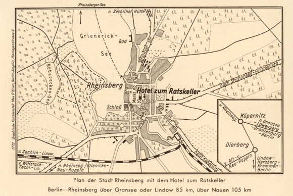 Folding ticket 3-fold Rheinsberg in der Mark, Hotel zum Ratskeller