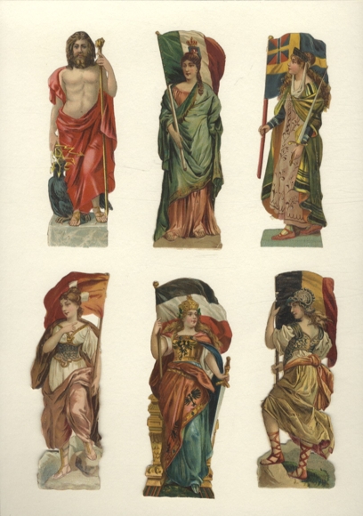 6 wafer flags of different countries, approx. 12 x 4 cm