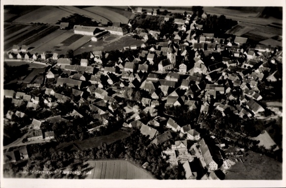 Postcard Blaufelden in Württemberg, aerial photograph