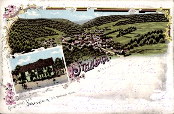 Chromo-Litho Steinbach (Hildburghausen district) Schleusegrund in Thuringia, restoration of the Green Tree