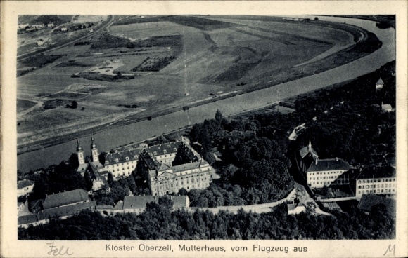 Postcard Zell am Main Unterfranken, Kloster Oberzell, The picture shows an aerial photograph of the monastery ...
