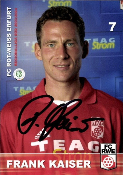 Autograph card footballer Frank Kaiser, FC Rot-Weiß Erfurt, autograph