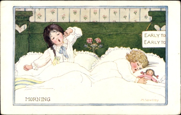 Artist PC Sowerby, M., The Children&#39;s Day, Morning, Girl waking up, bed
