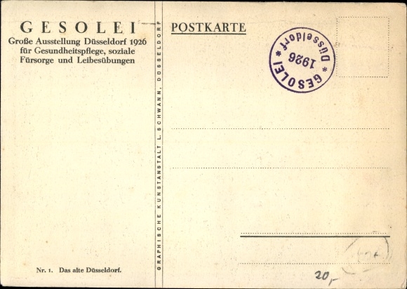 Kunstenaarskaart Marten, Franz, Düsseldorf aan de Rijn, Gesolei 1926, marktplein