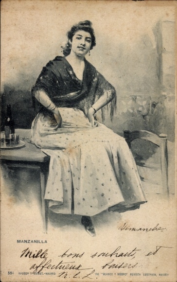 Ak Manzanilla, Frau in spanischer Tracht