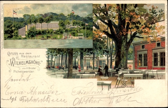 Chromo-Litho Berlin Spandau Wilhelmstadt Pichelswerder, Restaurant Wilhelmshöhe, terrace