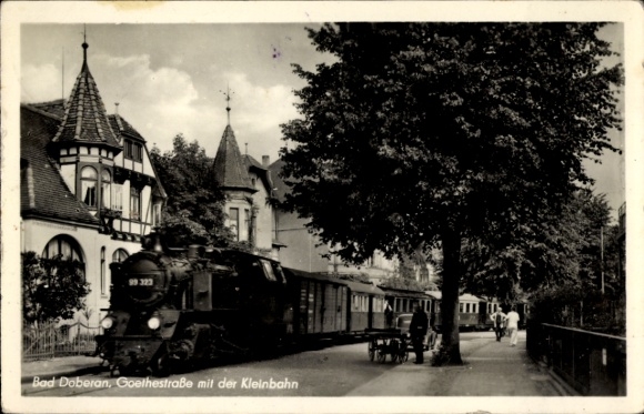 Postcard Bad Doberan in Mecklenburg, station scene, steam locomotive, Goethestraße, narrow-gauge railway