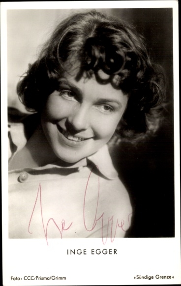 Postcard actress Inge Egger, Sinful Border, portrait, autograph