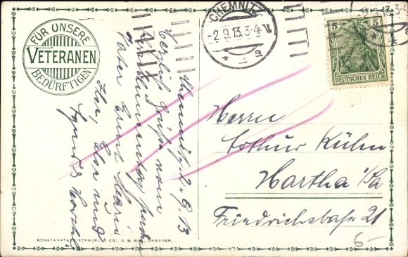 Artist Postcard King Friedrich August III of Saxony on horseback, For our needy veterans