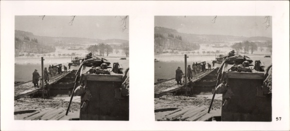 Stereo spatial image photo &quot;The Battle in the West&quot;, No. 57 Pioneers building bridges