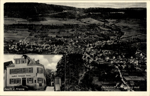 Ak Donzdorf in Württemberg, Luftaufnahme, Gasthof Metzgerei Krone, ländliche Landschaft, Ortssich