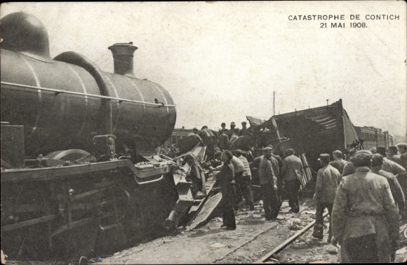 Postcard Contich Kontich Flanders Antwerp, Catastrophe 21 May 1908, railway accident