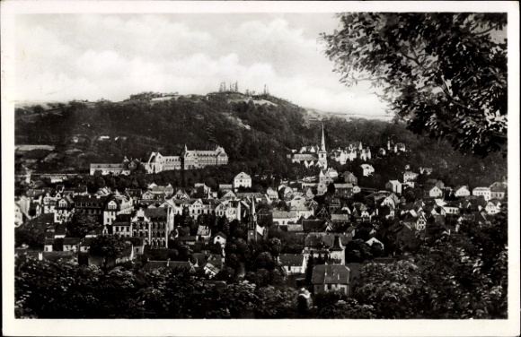 Postcard Linz am Rhein, city view, many houses, hills in the background