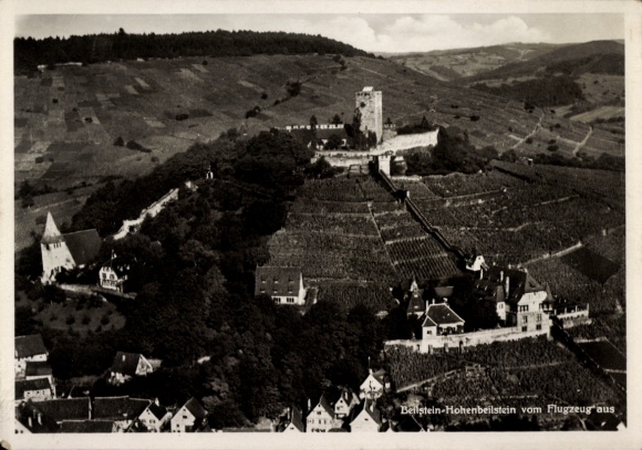 Postcard Beilstein on the Moselle, aerial view of Hohenbeilstein, castle ruins, vineyards, buildings
